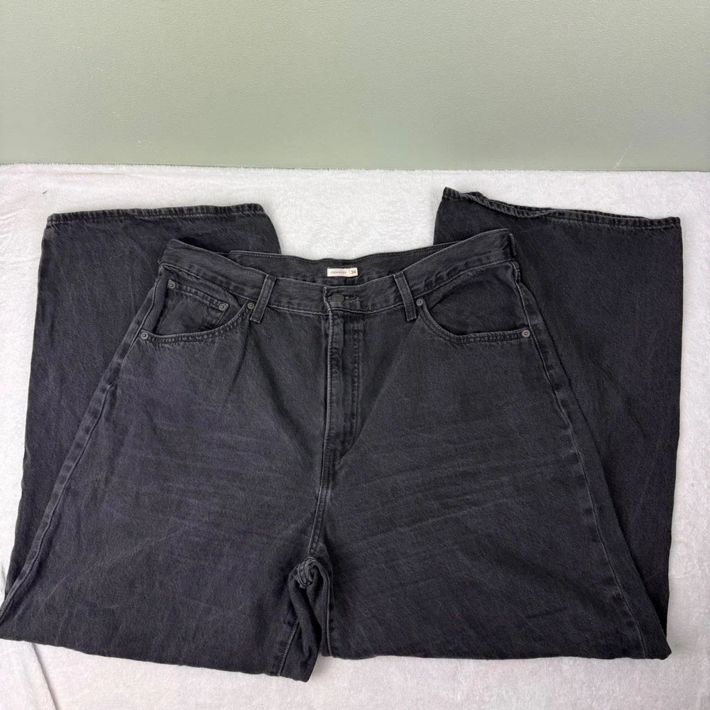 Levis‎ Baggy Jeans Mens 34x31 Faded Black Super Wide Leg Denim